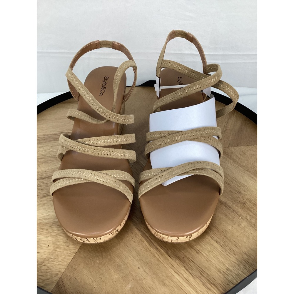 Style & Co Womens Tan‎ Wedge Sandals Elastic Straps Cork Wedge Size 11 M